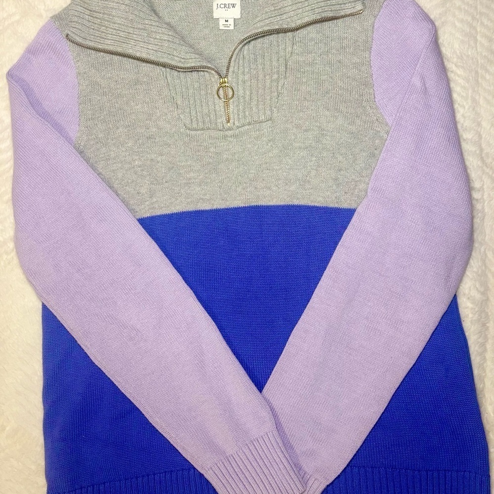J. Crew Women's Cowl Neck Sweater - Gray, Blue, and Purple Size Medium